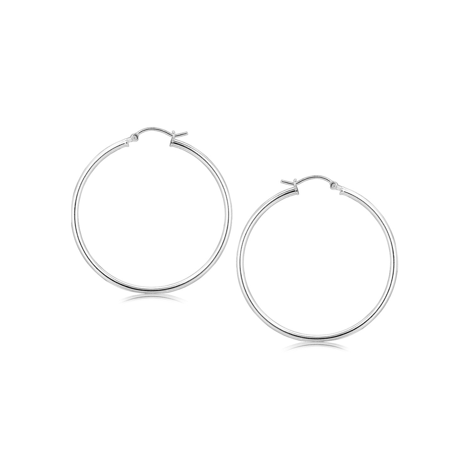 Sterling Silver Rhodium Plated Thin Large Polished Hoop Earrings (2x40mm) in a sleek high-contrast midnight luxury editorial