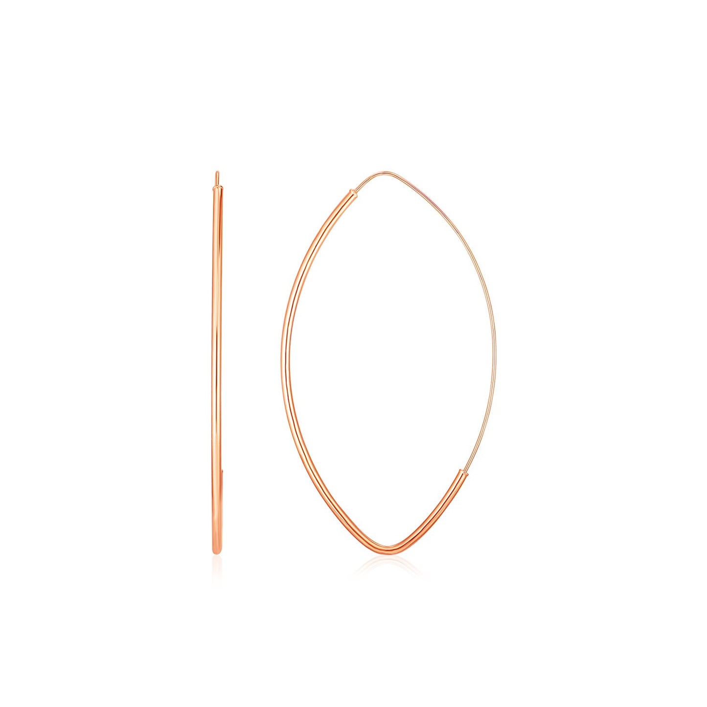 14k Rose Gold Polished Long Marquise Motif Earrings in a sleek high-contrast midnight luxury editorial style