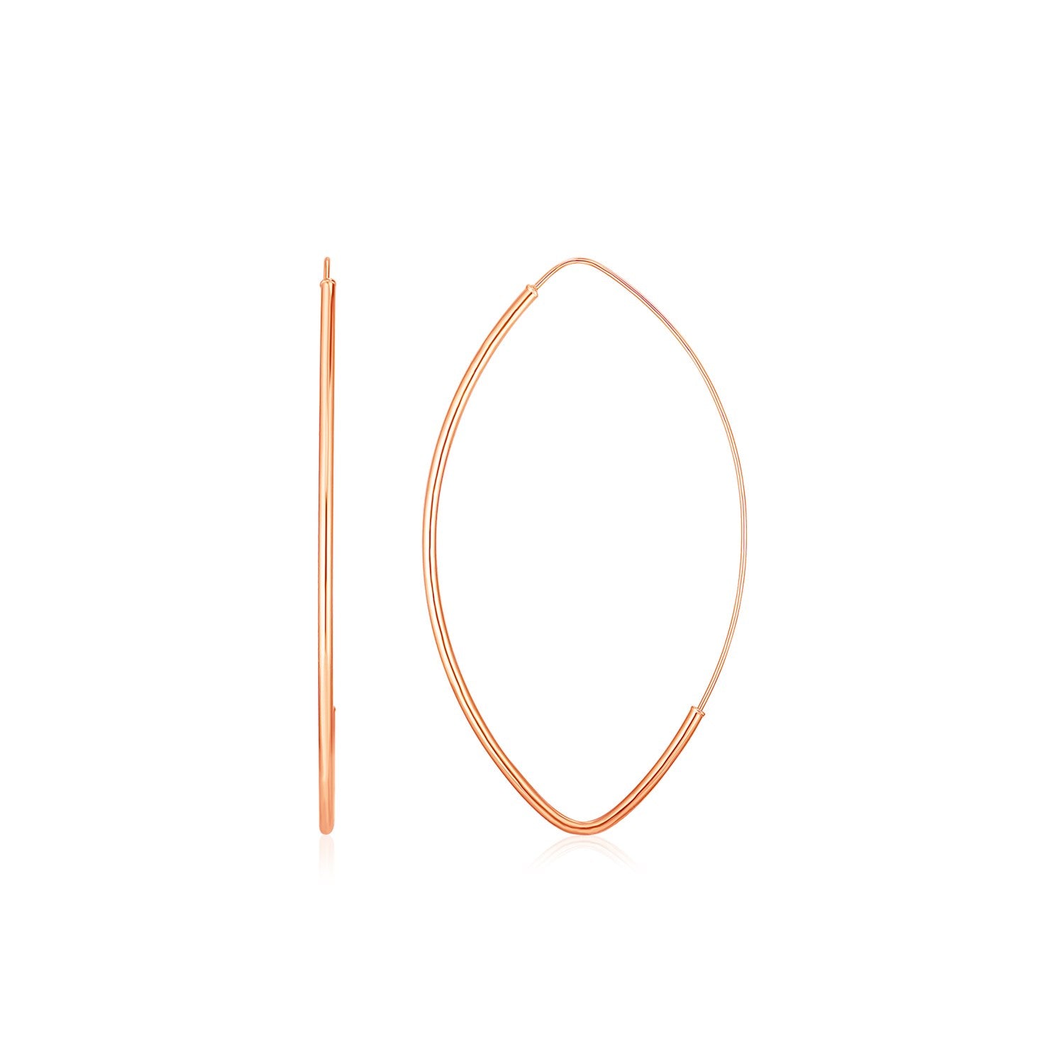 14k Rose Gold Polished Long Marquise Motif Earrings in a sleek high-contrast midnight luxury editorial style