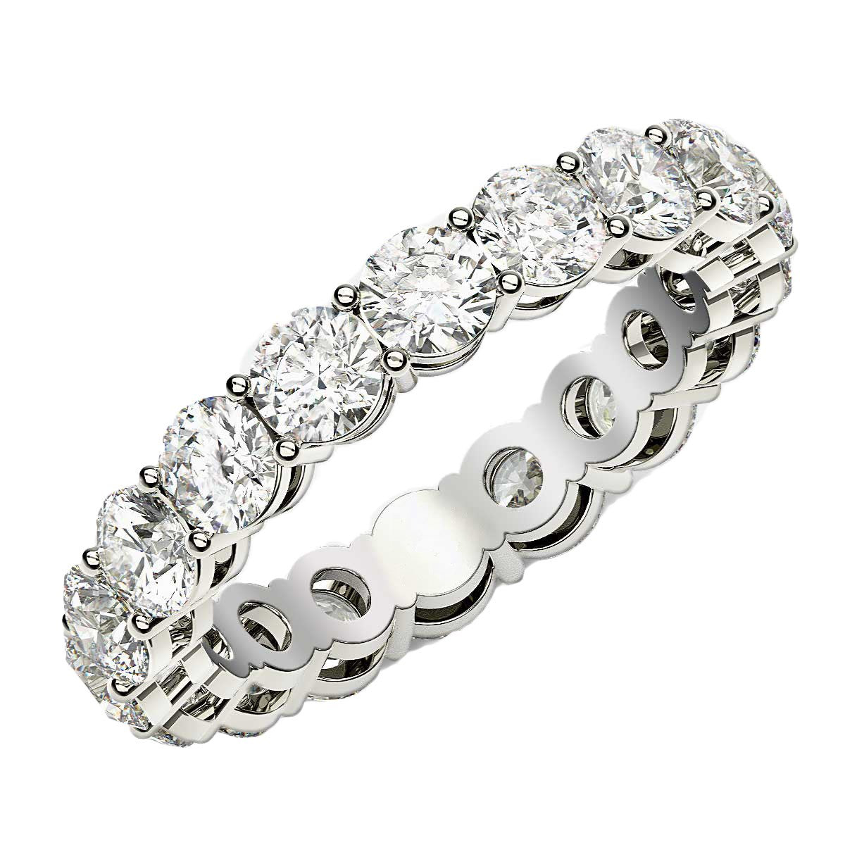Round Cut Lab Grown Diamond Eternity Ring in 14k White Gold (2 cttw FG/VS2) in a sleek high-contrast midnight luxury editoria