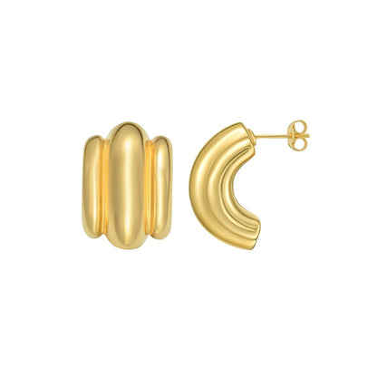 14K Yellow Gold Triple Bar Half Hoop Earrings