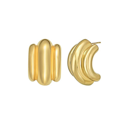 14K Yellow Gold Triple Bar Half Hoop Earrings