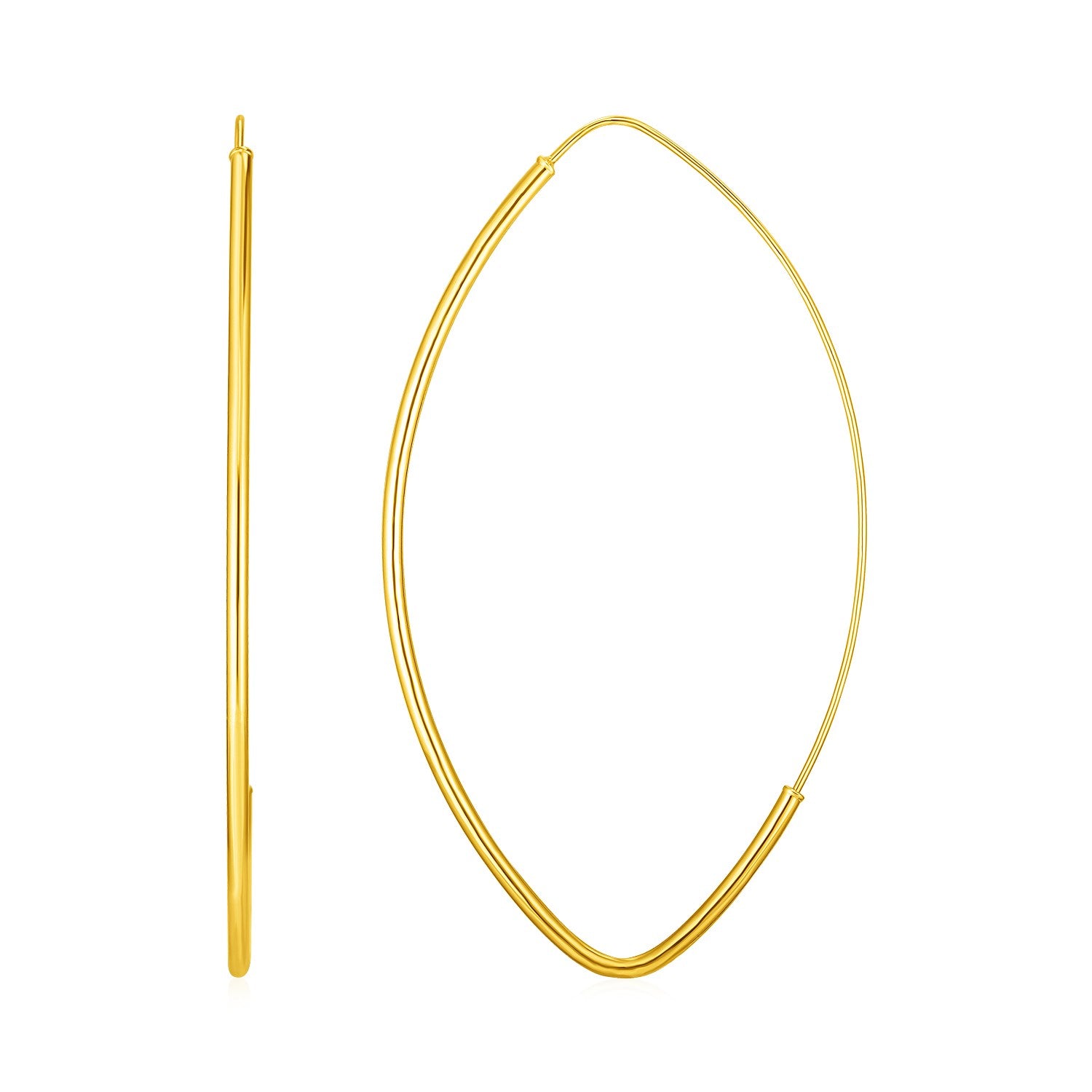 14k Yellow Gold Polished Long Marquise Motif Earrings in a sleek high-contrast midnight luxury editorial style