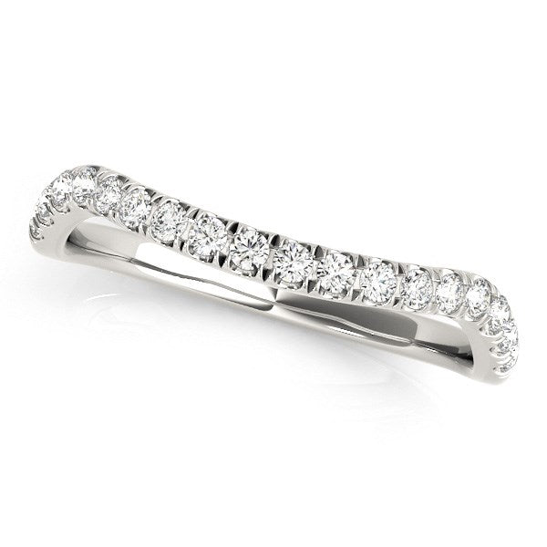 14k White Gold Curved Design Diamond Wedding Band (1/4 cttw) in a sleek high-contrast midnight luxury editorial style