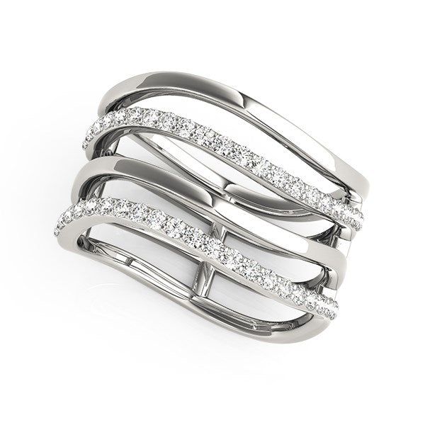 14k White Gold Multiple Band Design Ring with Diamonds (3/8 cttw) in a sleek high-contrast midnight luxury editorial style