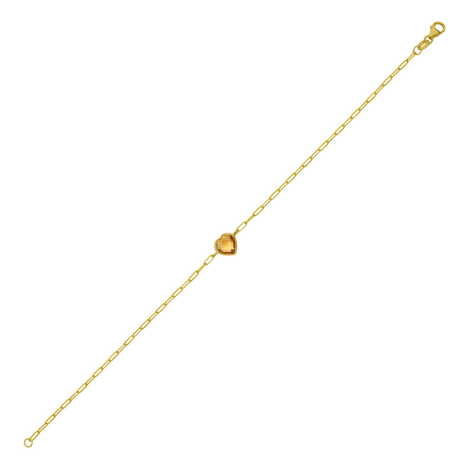 14K Yellow Gold Citrine Heart Bracelet (1.50 mm)