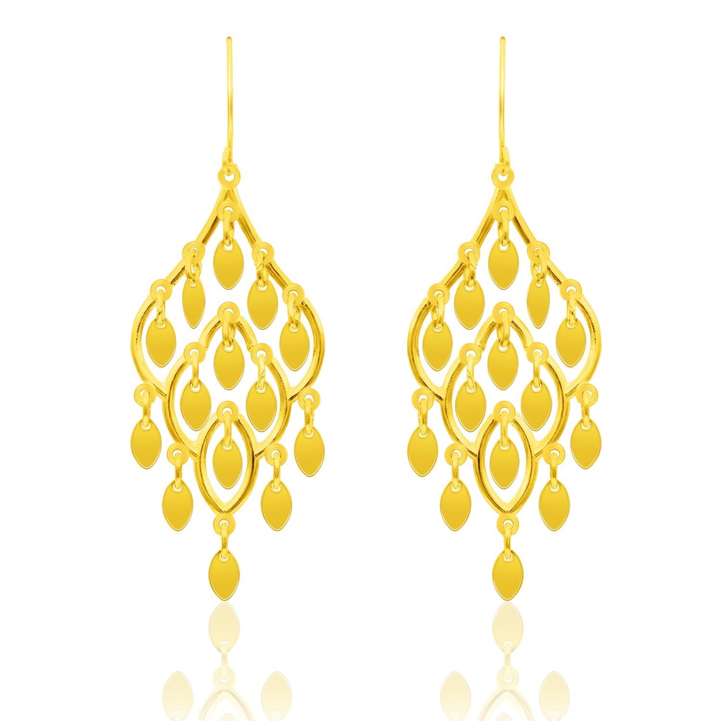 10k Yellow Gold Dangling Earrings with Marquise Sequins