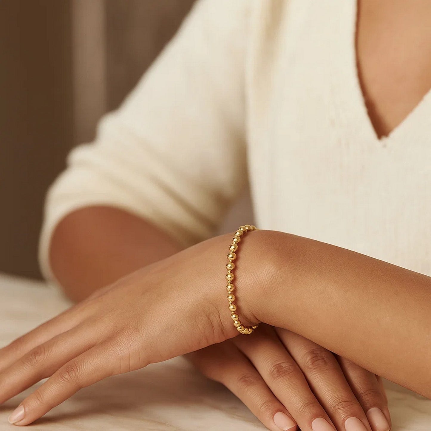 Moon Cut Bead Chain Bracelet in 14k Yellow Gold  (4.00 mm)