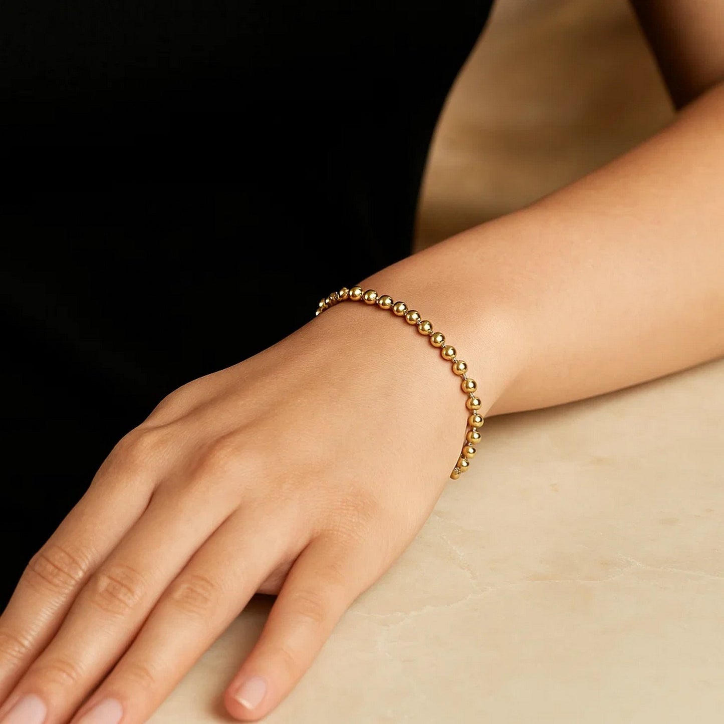 Moon Cut Bead Chain Bracelet in 14k Yellow Gold  (4.00 mm)