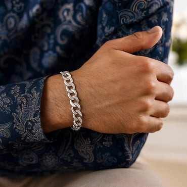 Rhodium Plated Sterling Silver Curb Style Bracelet (7.20 mm) - Peelerie