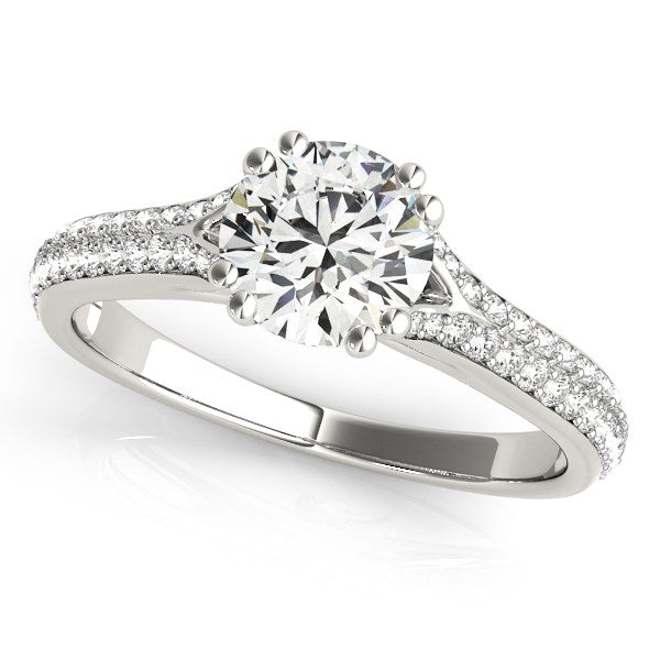 14k White Gold Double Prong Multirow Band Diamond Engagement Ring (1 1/8 cttw) in a sleek high-contrast midnight luxury edito
