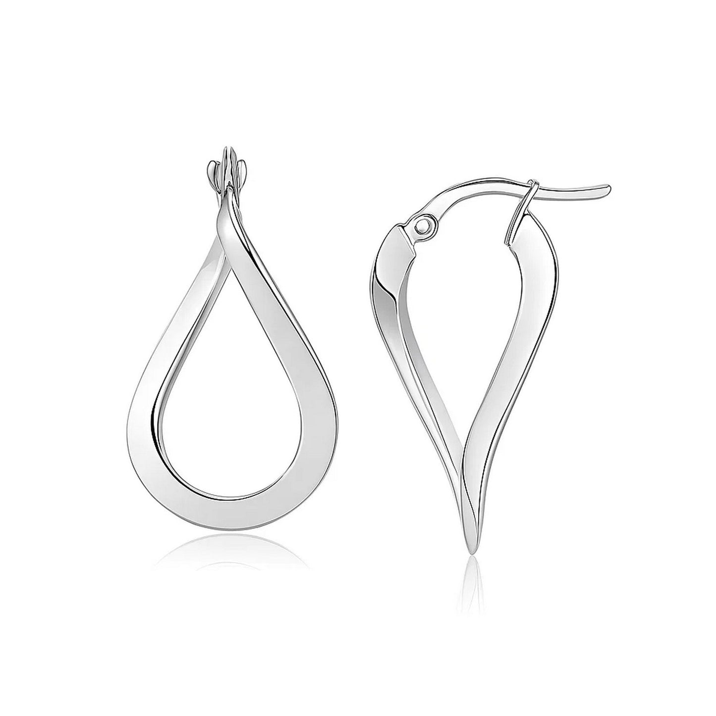 14k White Gold Twisted Freeform Hoop Earrings in a sleek high-contrast midnight luxury editorial style