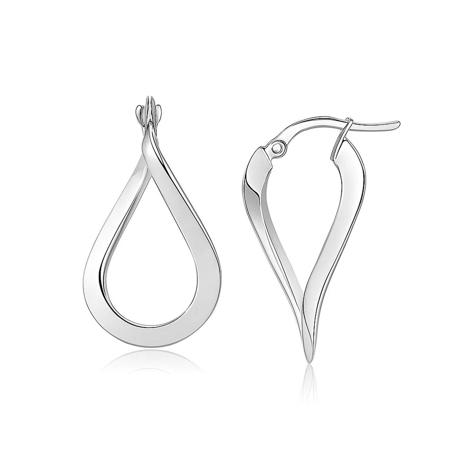 14k White Gold Twisted Freeform Hoop Earrings in a sleek high-contrast midnight luxury editorial style