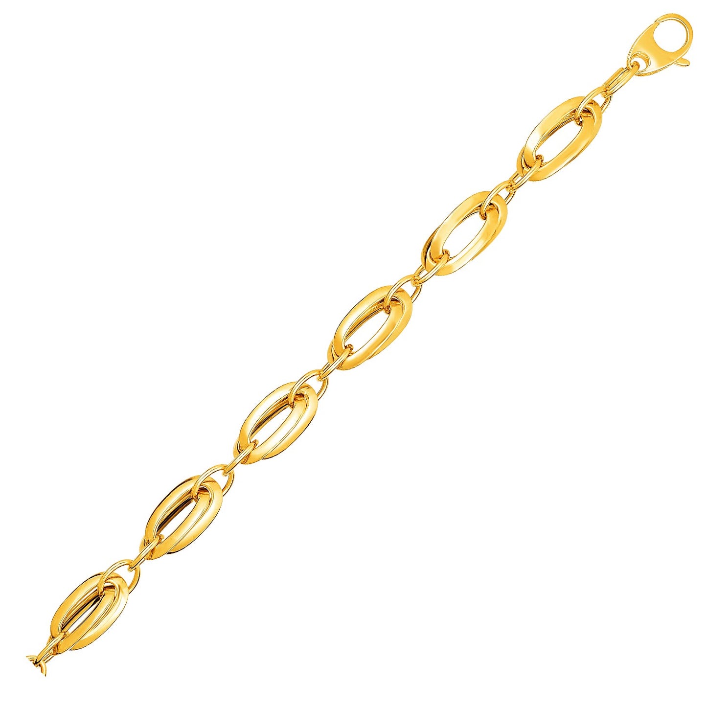 14k Yellow Gold Bracelet with Long Double Oval Links (8.20 mm) in a sleek high-contrast midnight luxury editorial style