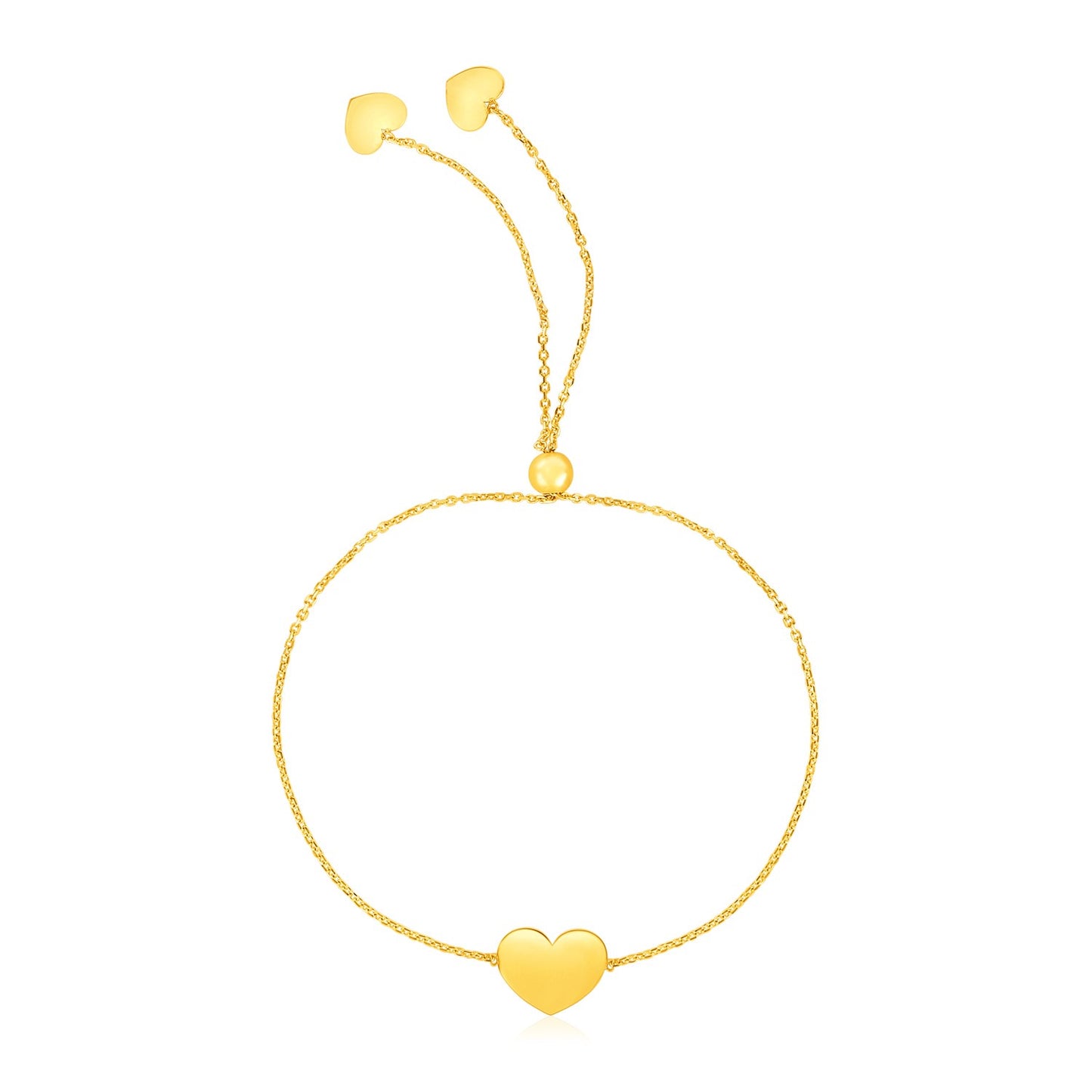 14k Yellow Gold Adjustable Heart Bracelet (0.90 mm) in a sleek high-contrast midnight luxury editorial style