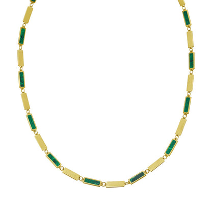 14K Yellow Gold Malachite Rectangle Links Necklace (3.50 mm)