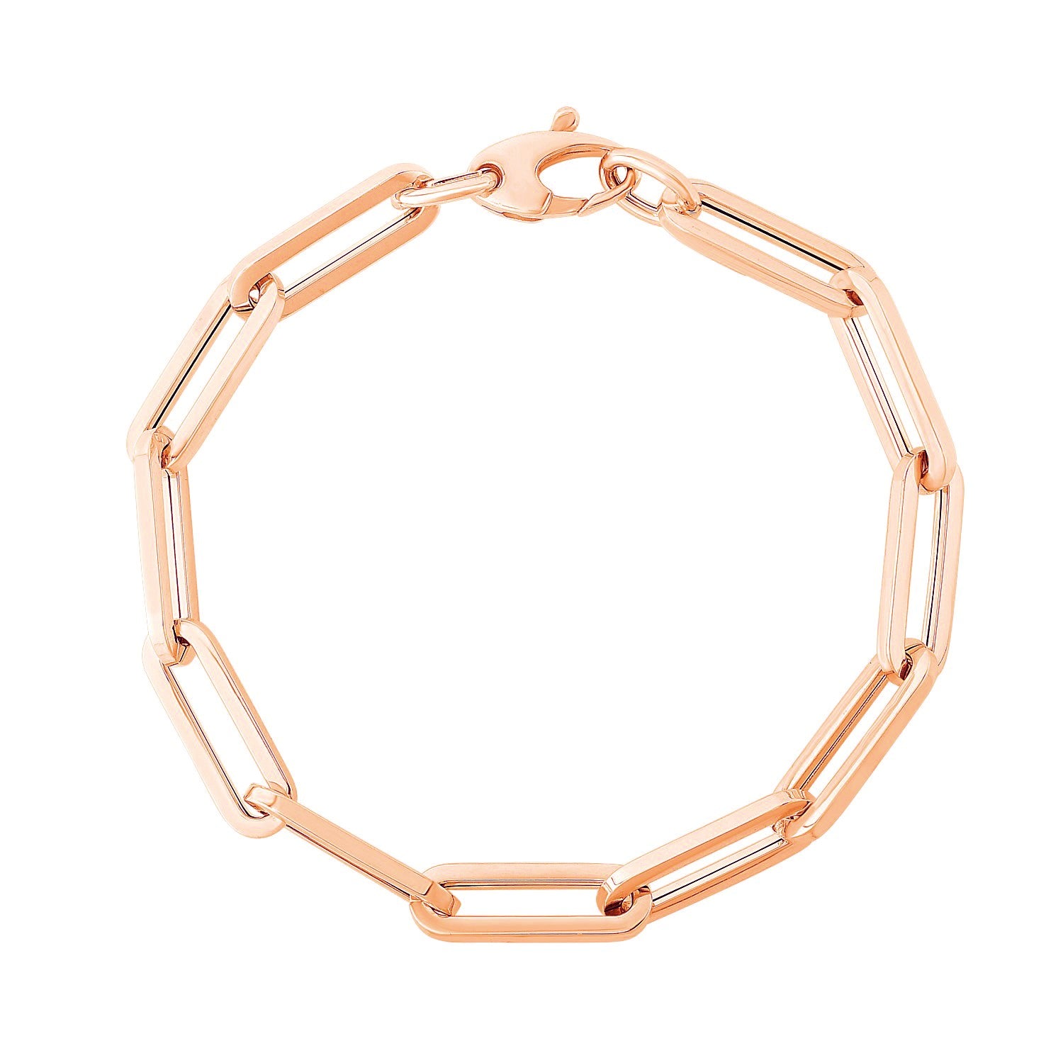 14K Rose Gold Extra Wide Paperclip Chain Bracelet (6.10 mm) in a sleek high-contrast midnight luxury editorial style