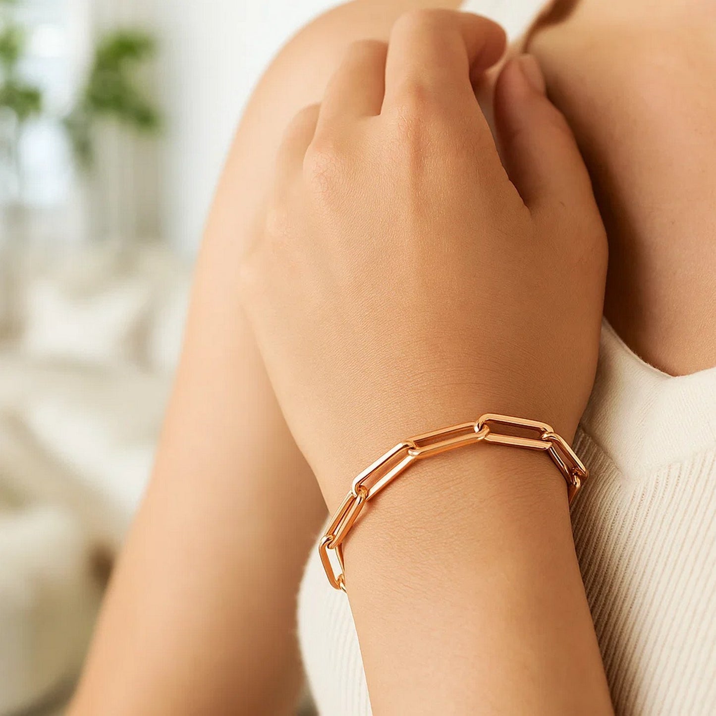 14K Rose Gold Extra Wide Paperclip Chain Bracelet (6.10 mm)