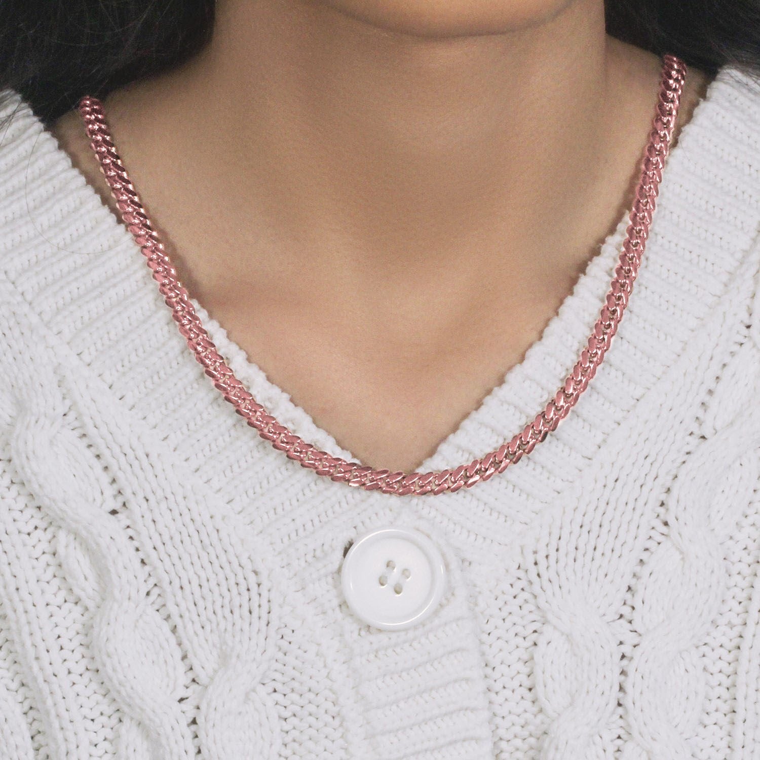 14k Rose Gold Classic Miami Cuban Solid Chain (6.10 mm) in a sleek high-contrast midnight luxury editorial style