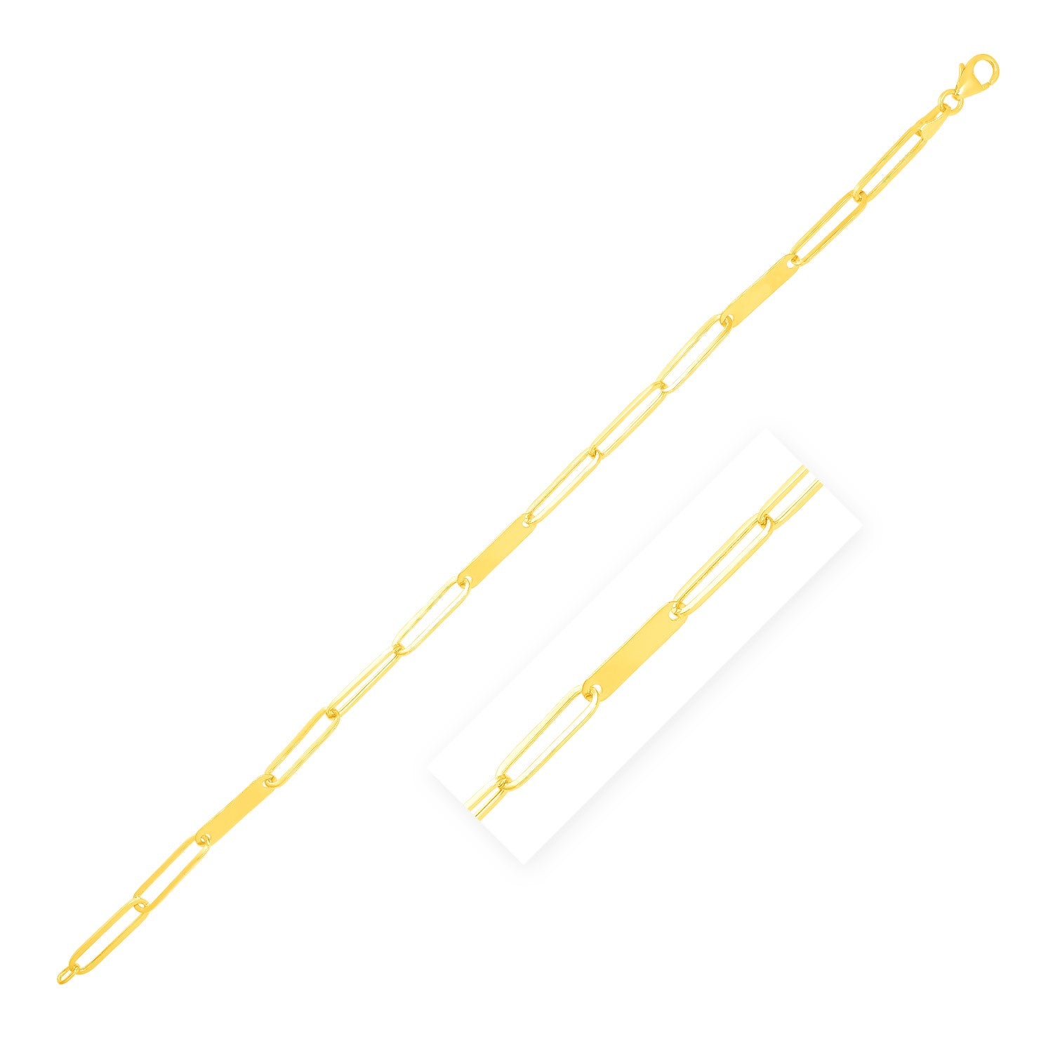 14k Yellow Gold Alternating Paperclip Chain Link and Gold Bar Bracelet (3.60 mm) in a sleek high-contrast midnight luxury edi
