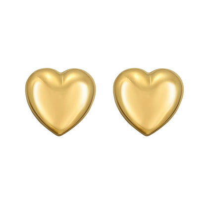 Sterling Silver Yellow Gold Plated Puffed Large Heart Stud Earrings