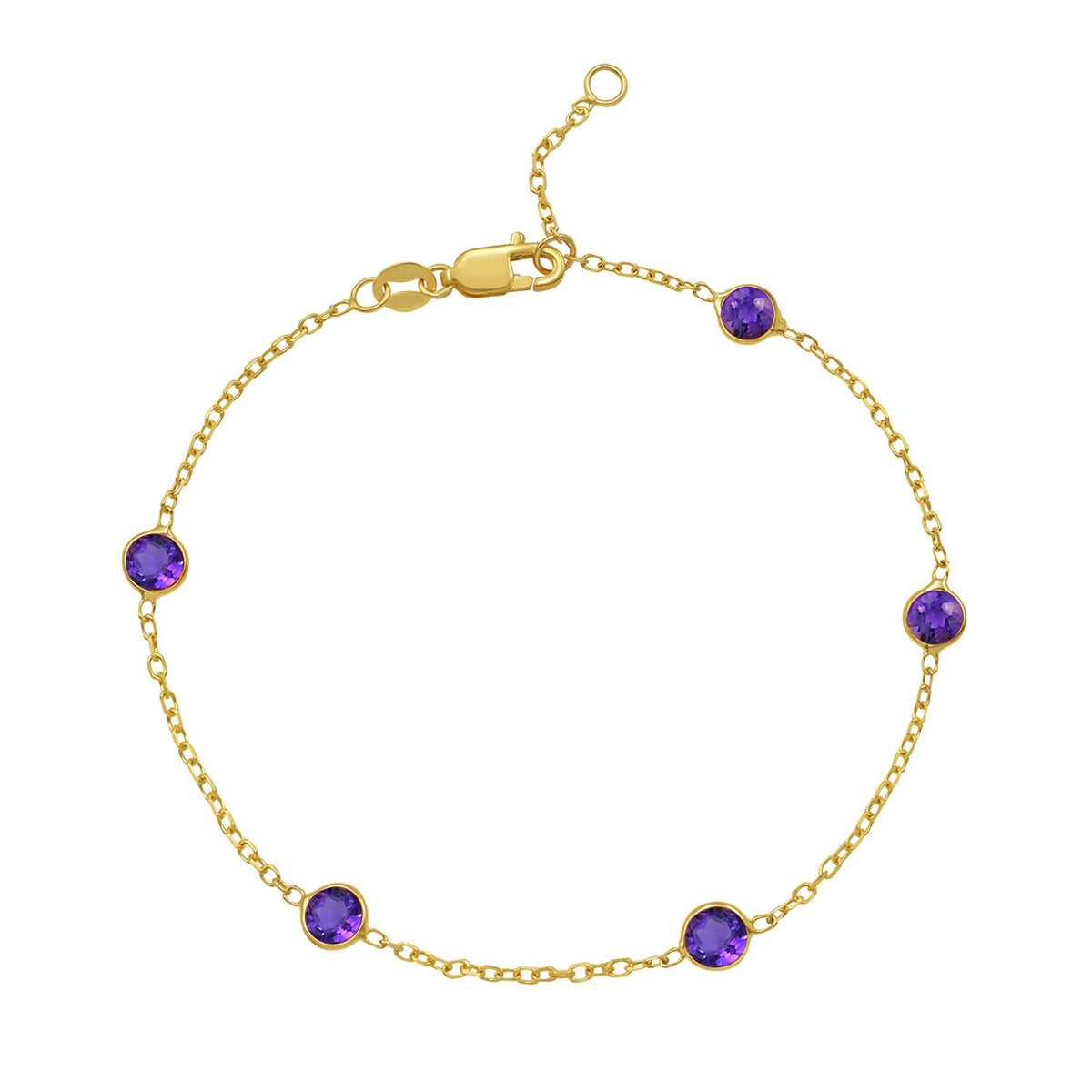 14K Yellow Gold Amethyst Station Bracelet