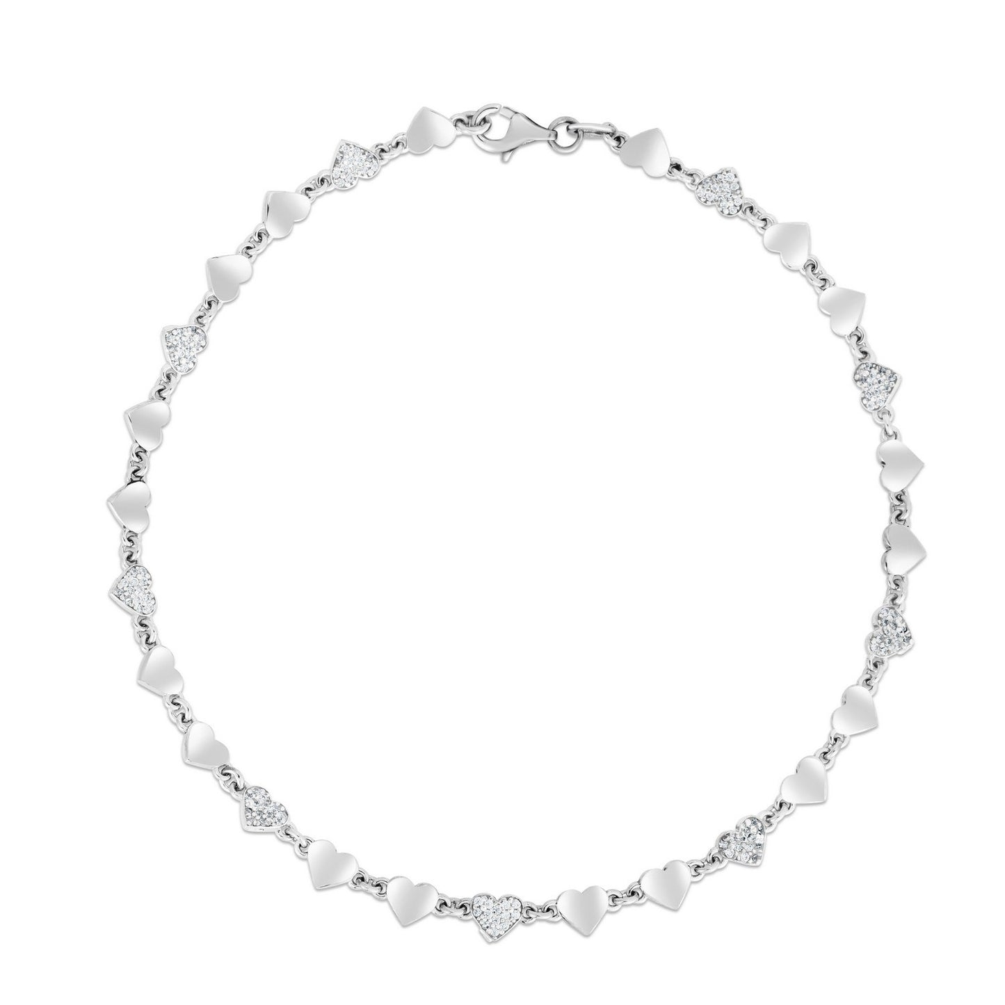 Sterling Silver Rhodium Plated Heart Anklet