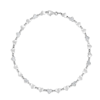 Sterling Silver Rhodium Plated Heart Anklet