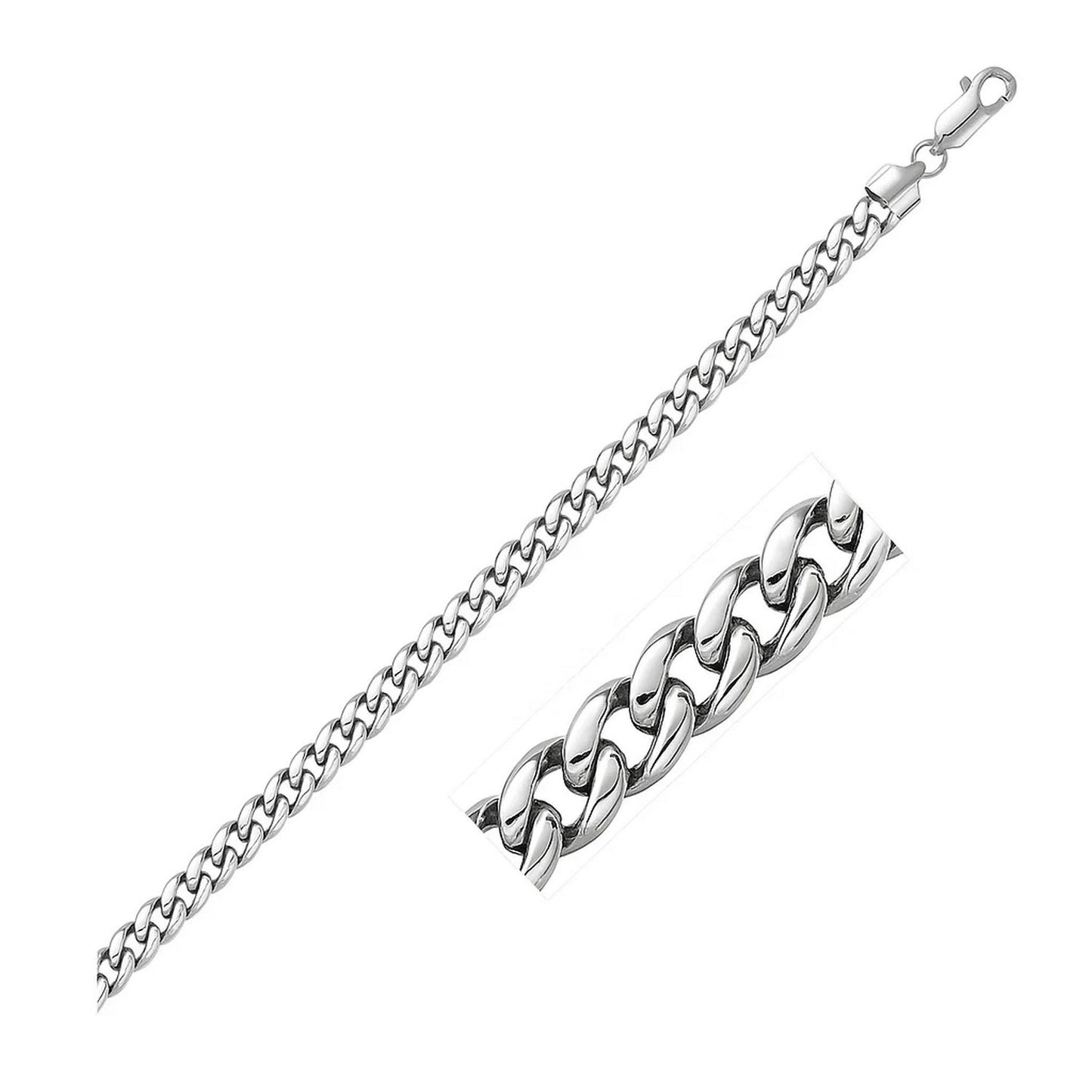 14k White Gold Miami Cuban Semi Solid Bracelet (5.50 mm) in a sleek high-contrast midnight luxury editorial style