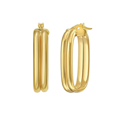 14K Yellow Gold Double Row Paperclip Hoop Earrings