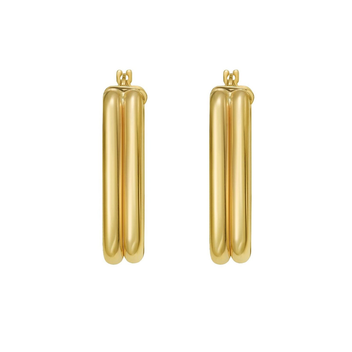 14K Yellow Gold Double Row Paperclip Hoop Earrings