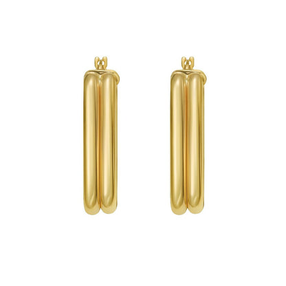 14K Yellow Gold Double Row Paperclip Hoop Earrings
