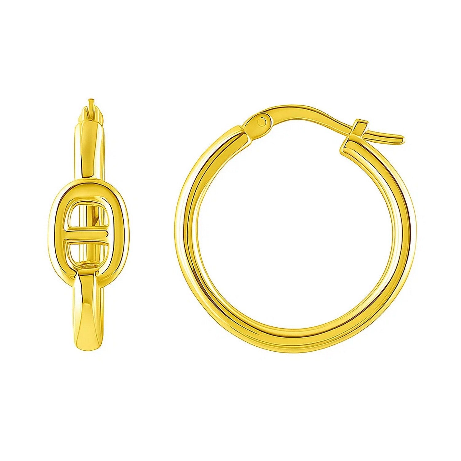 Puff Mariner Hoop Earrings in 14K Yellow Gold (21mmx20mm) in a sleek high-contrast midnight luxury editorial style