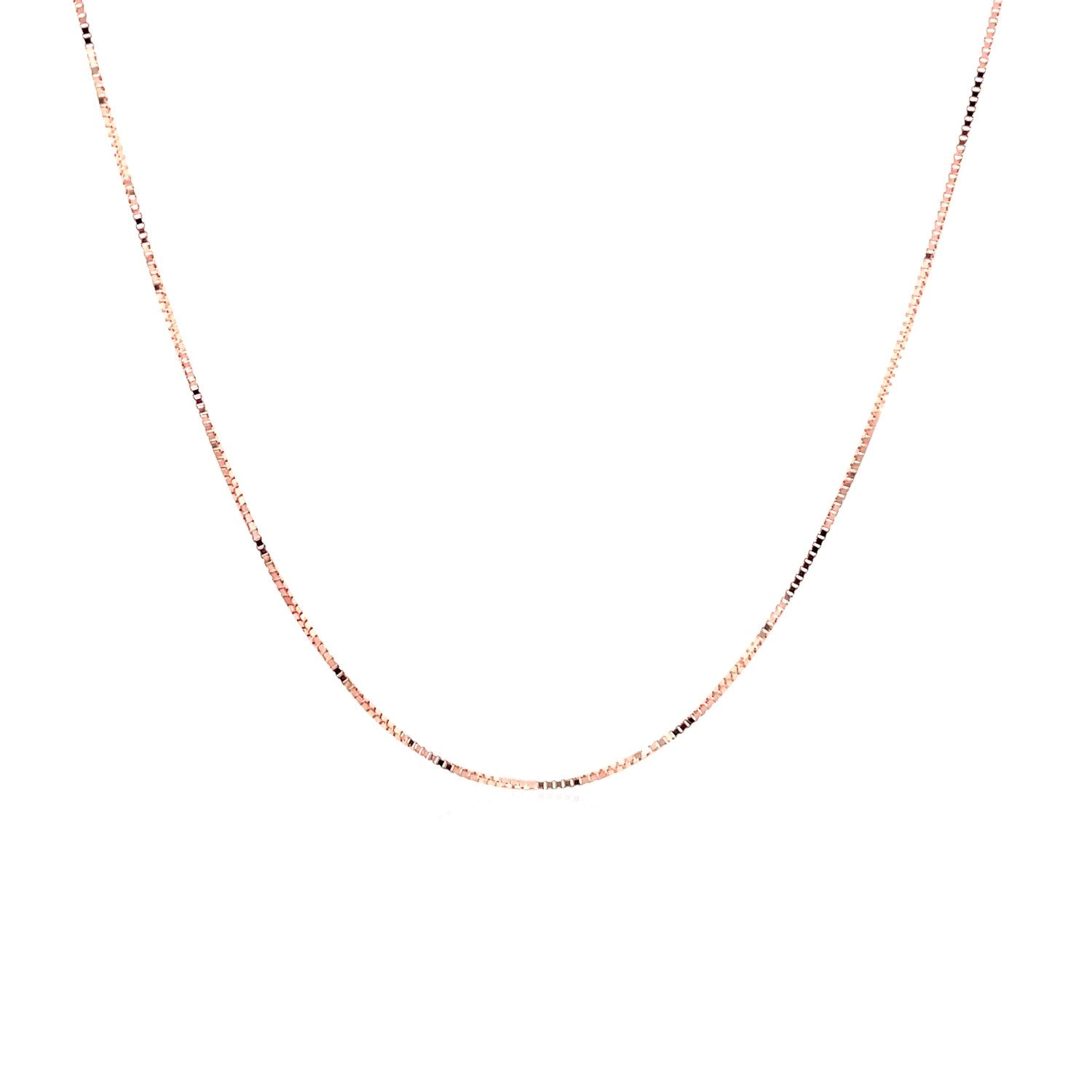 14k Rose Gold Classic Box Chain (0.45 mm) in a sleek high-contrast midnight luxury editorial style