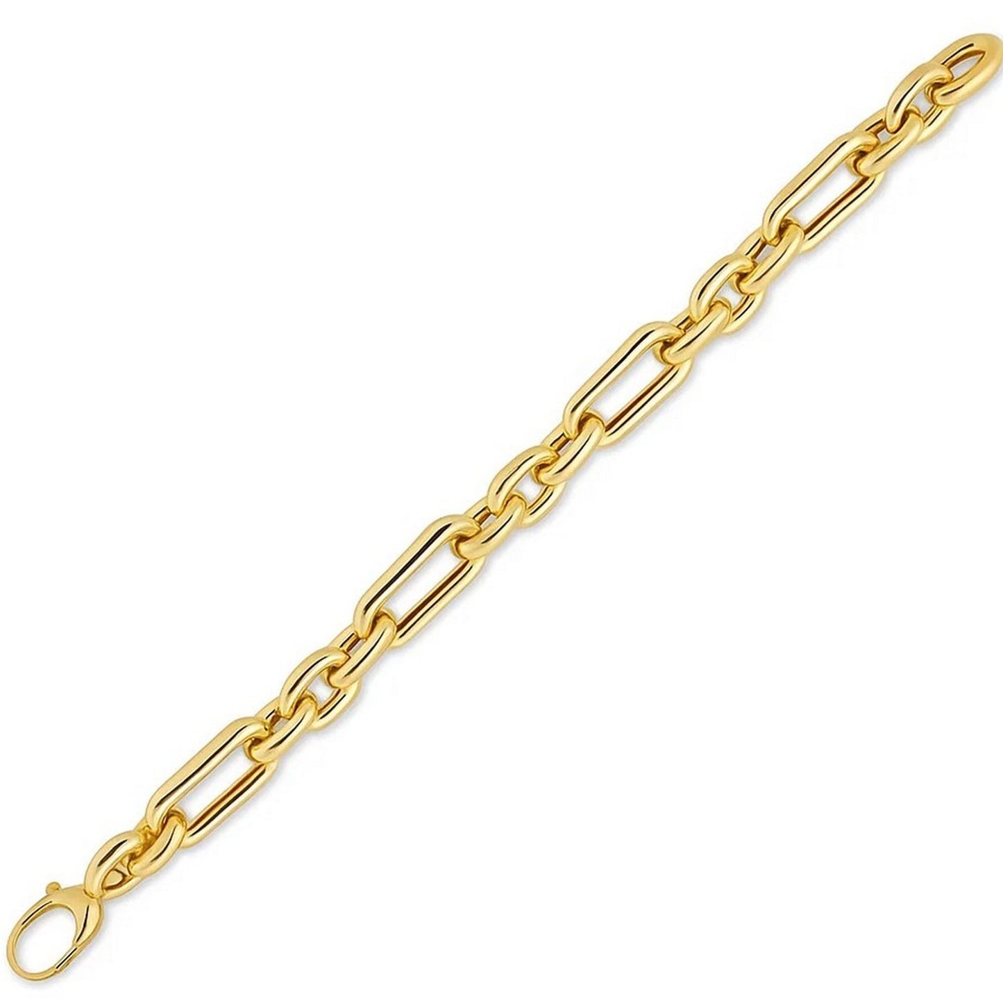 14k Yellow Gold Italian Alternating Paperclip Oval Links Bracelet (9.30 mm) in a sleek high-contrast midnight luxury editoria