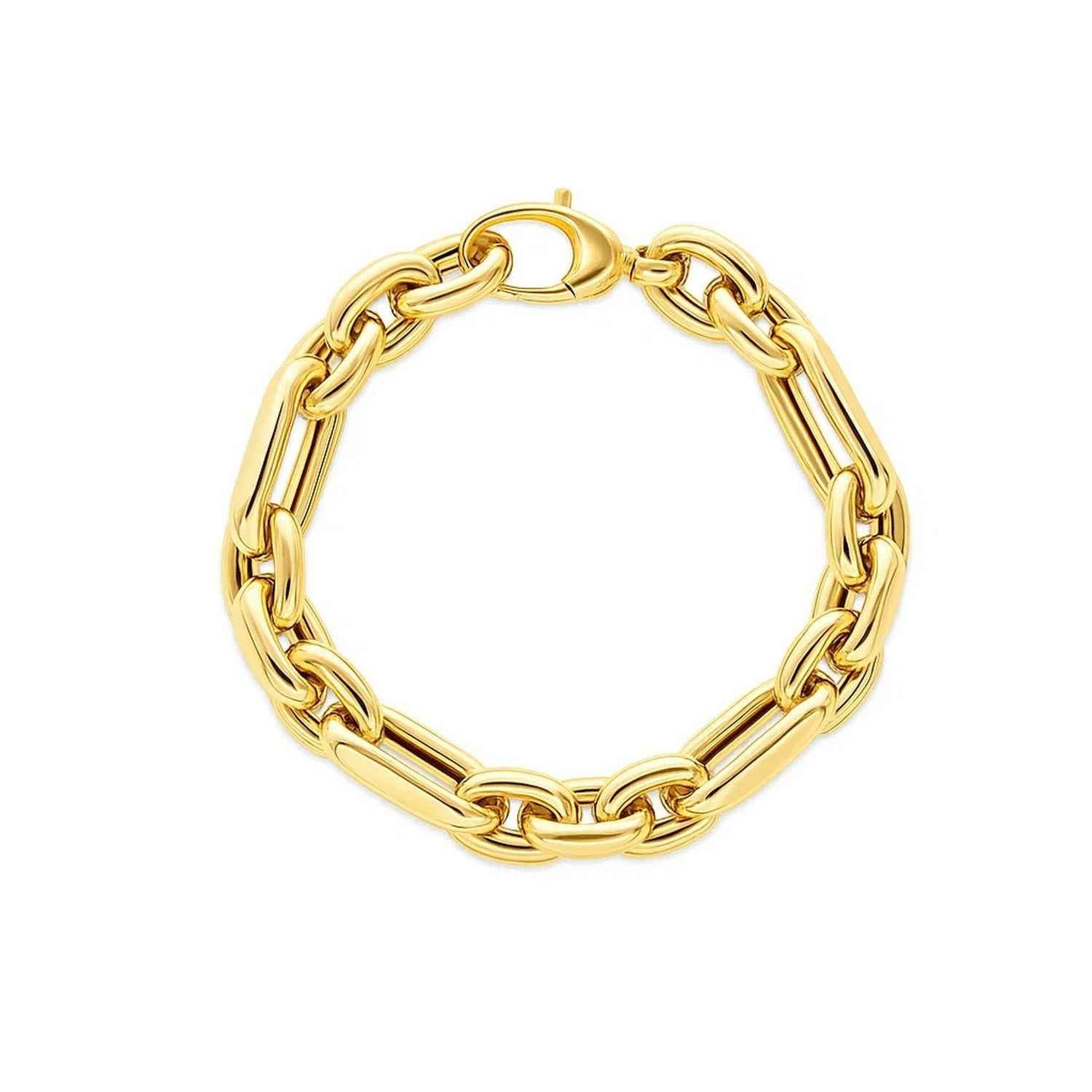 14k Yellow Gold Italian Alternating Paperclip Oval Links Bracelet (9.30 mm)