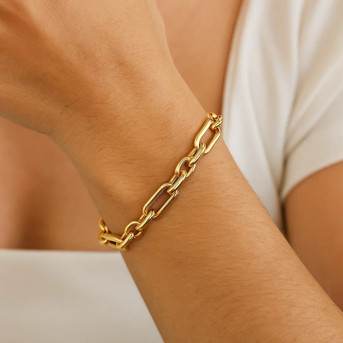 14k Yellow Gold Italian Alternating Paperclip Oval Links Bracelet (9.30 mm)