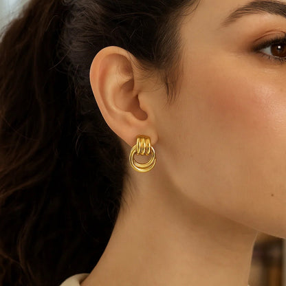 Sterling Silver Yellow Gold Plated Triple Door Knocker Hoop Earrings
