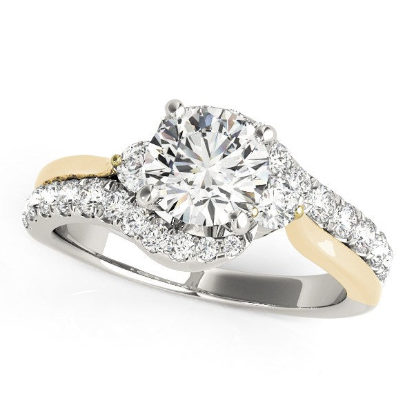 14k White And Yellow Gold Round Bypass Diamond Engagement Ring (1 1/2 cttw) in a sleek high-contrast midnight luxury editoria