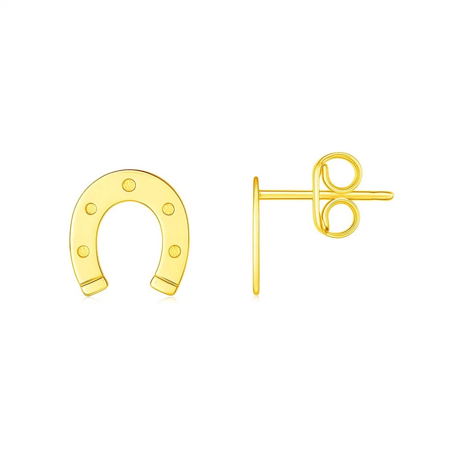 14K Yellow Gold Horseshoe Earrings in a sleek high-contrast midnight luxury editorial style