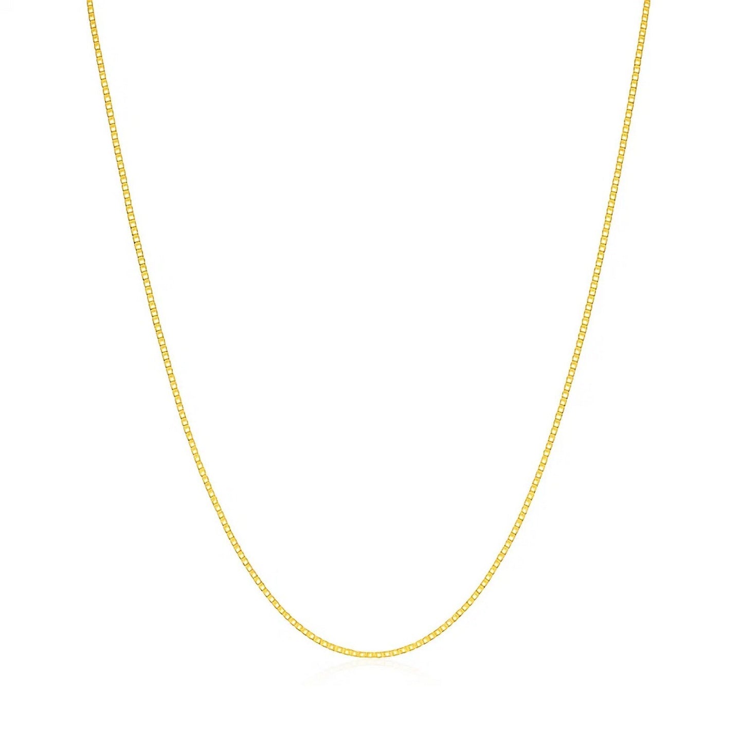 14k Yellow Gold Classic Box Chain (0.45 mm) in a sleek high-contrast midnight luxury editorial style