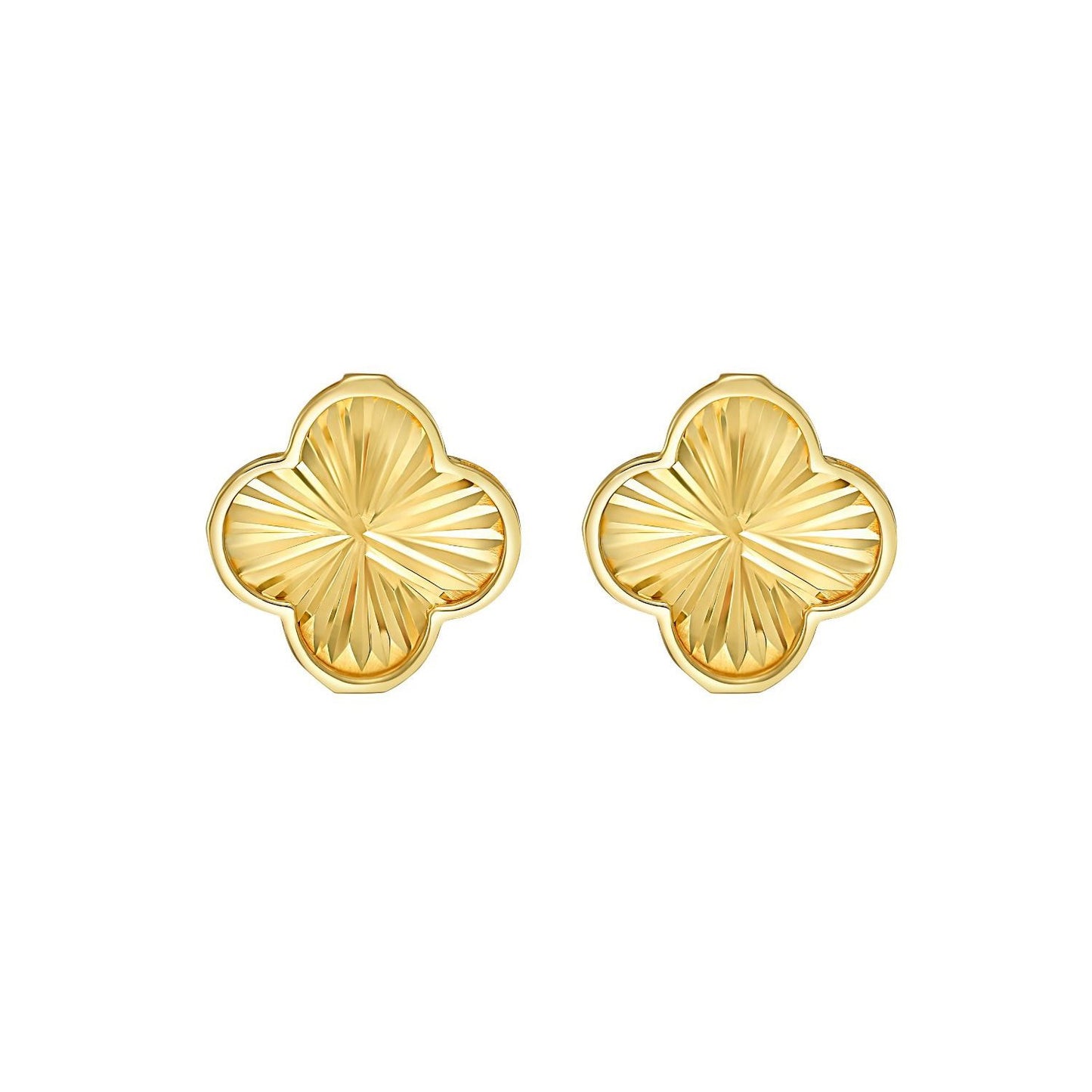 14K Yellow Gold Radiating Clover Earrings