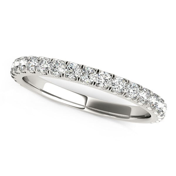 14k White Gold Round Pave Setting Diamond Wedding Band (3/8 cttw) in a sleek high-contrast midnight luxury editorial style