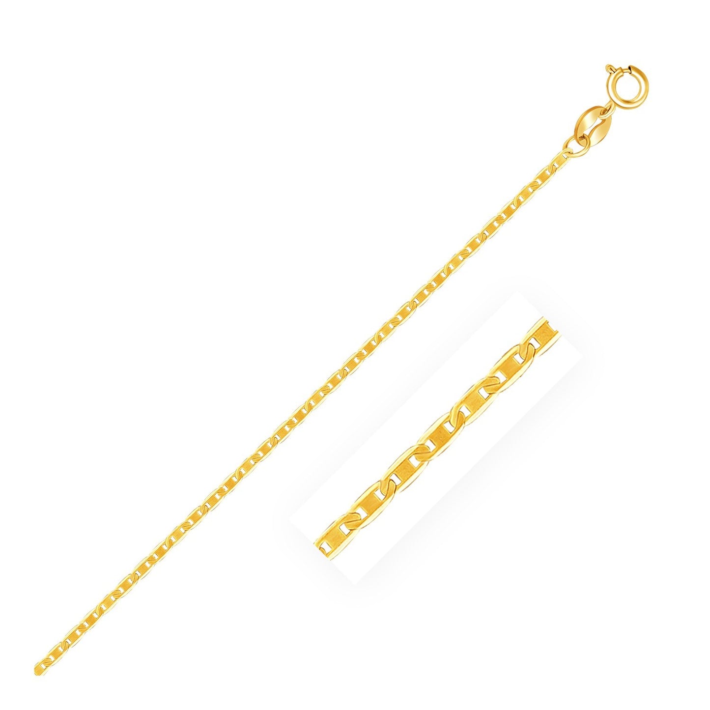 10k Yellow Gold Mariner Link Anklet 1.2mm in a sleek high-contrast midnight luxury editorial style