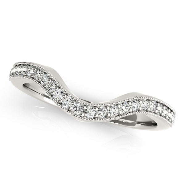 14k White Gold Milgrained Border Curved Diamond Wedding Band (1/5 cttw) in a sleek high-contrast midnight luxury editorial st