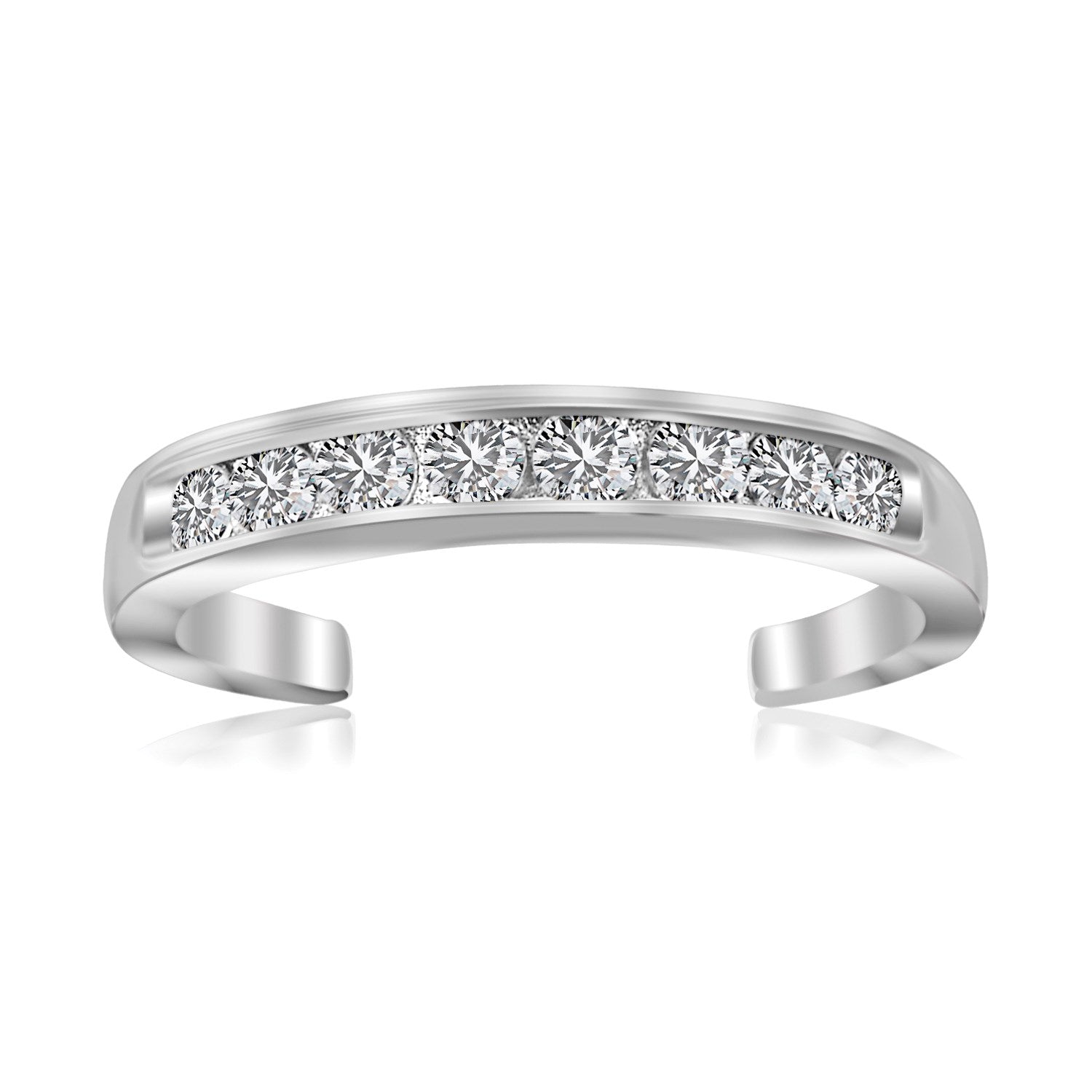 Sterling Silver Rhodium Finished Toe Ring with White Tone Cubic Zirconia Accents in a sleek high-contrast midnight luxury edi