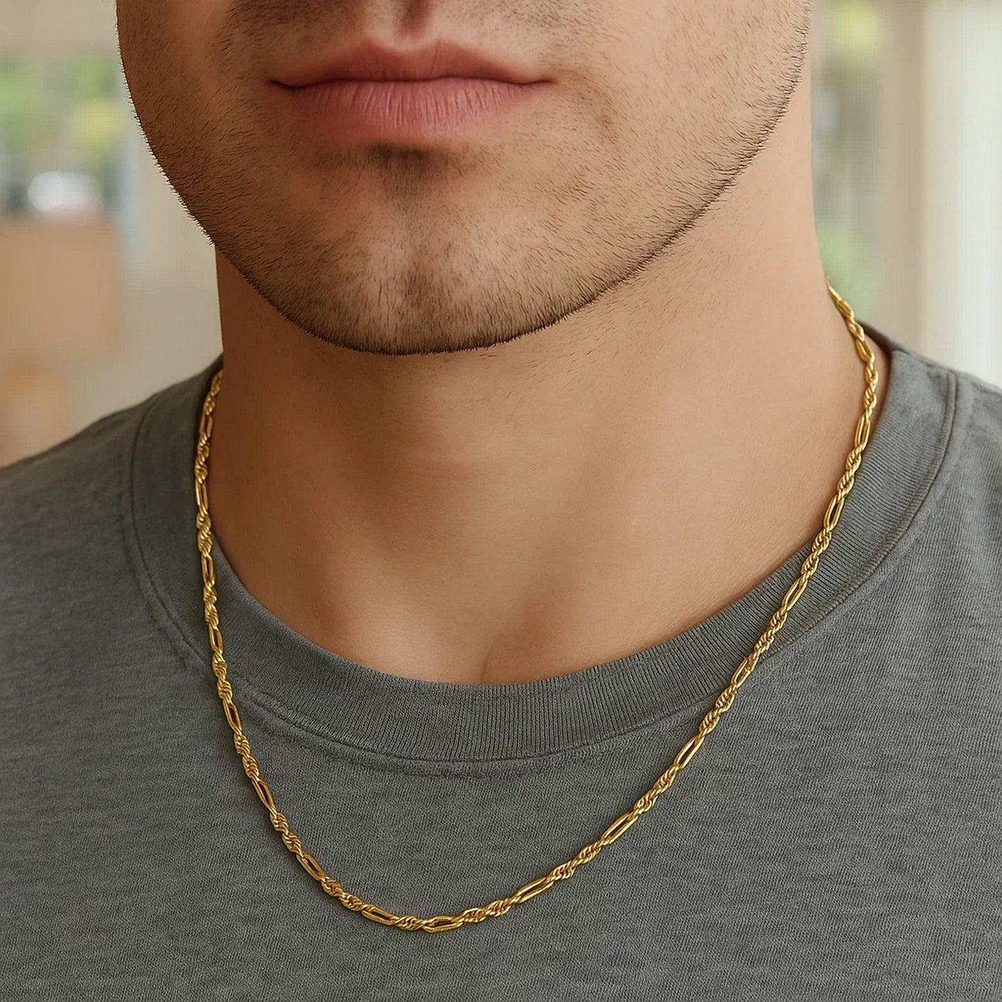 14k Yellow Gold Figa Rope Chain (3.00 mm) in a sleek high-contrast midnight luxury editorial style