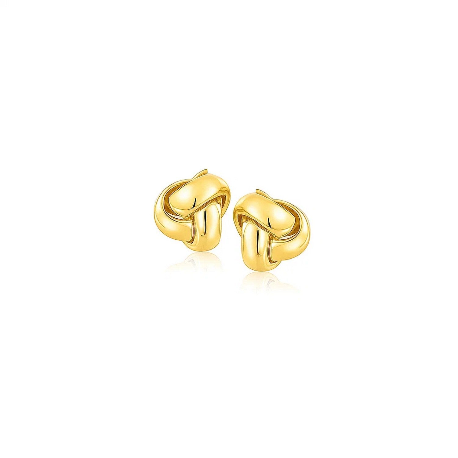 10k Yellow Gold Love Knot Stud Earrings(9mm) in a sleek high-contrast midnight luxury editorial style