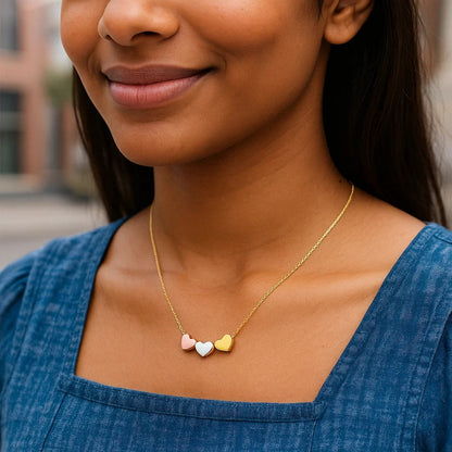 14K Tri Color Gold Triple Heart Necklace