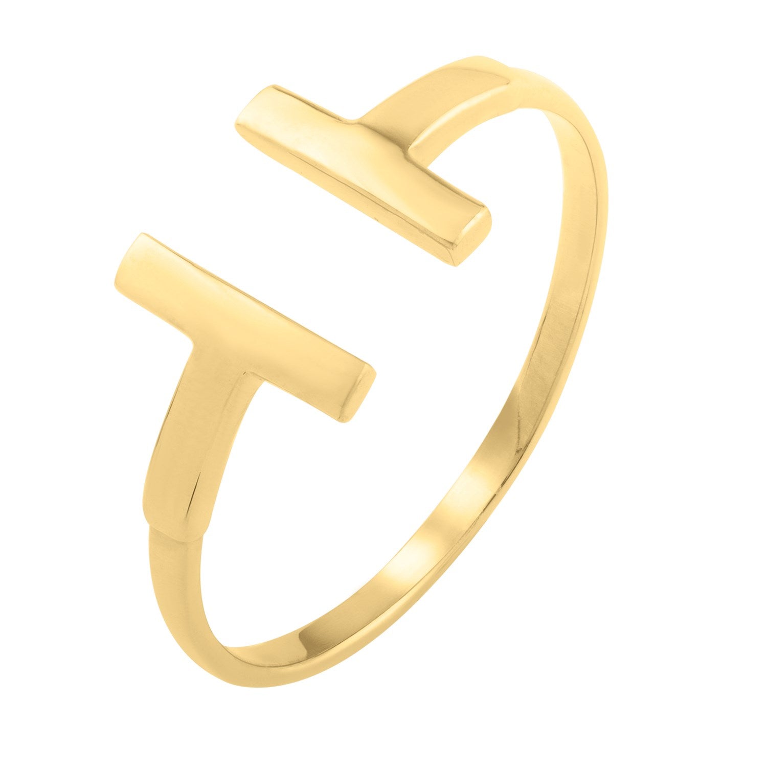 T Bar Ring in 14K Yellow Gold (1.50 mm) in a sleek high-contrast midnight luxury editorial style